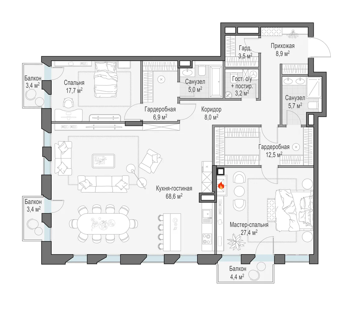 Планировка: Квартира 168 м² в «Обыденский №1»