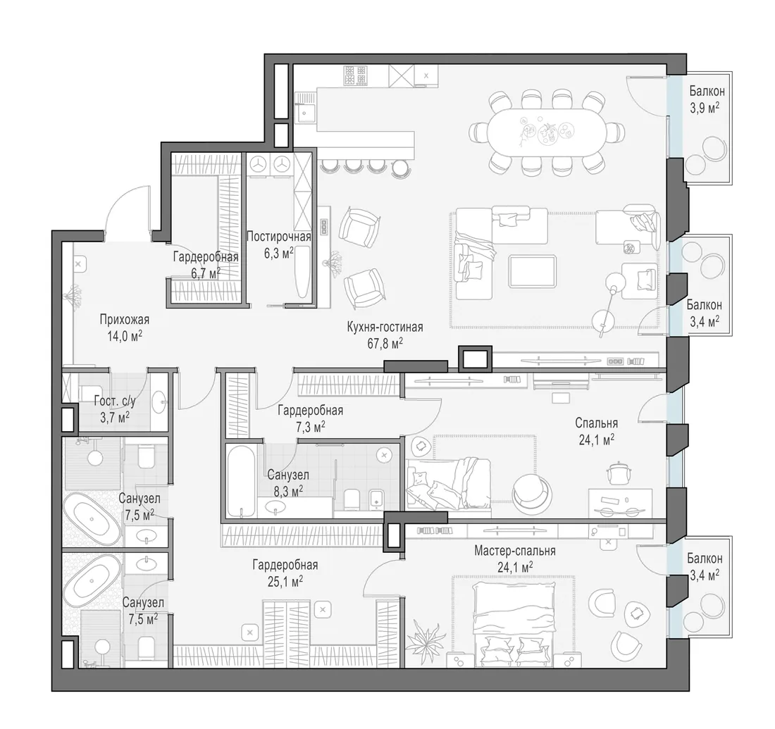 Планировка: Квартира 204 м² в «Обыденский №1»