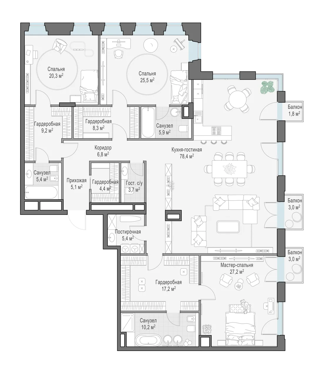 Планировка: Квартира 233 м² в «Обыденский №1»